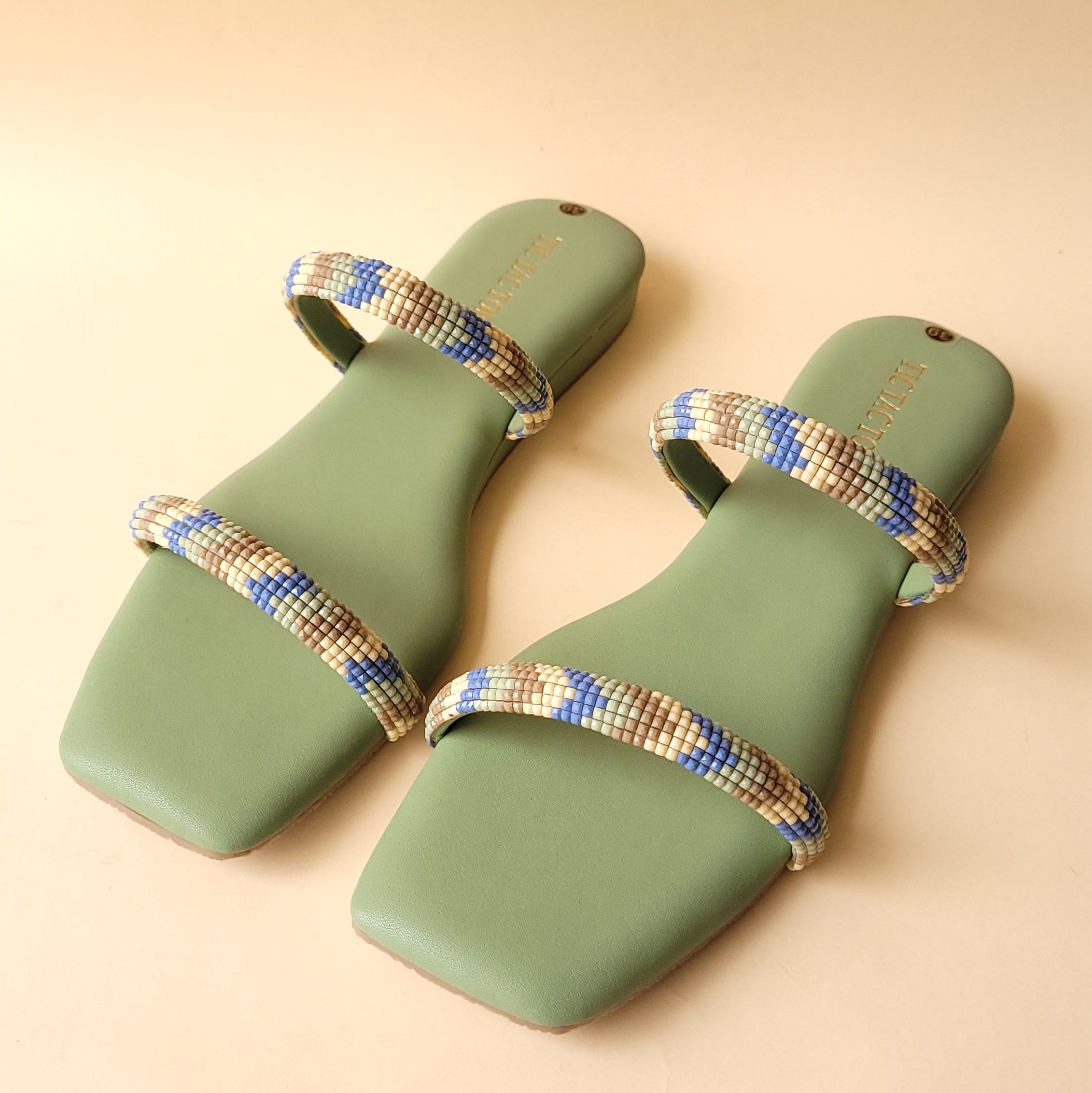 Green 2 Strap Beads Flats