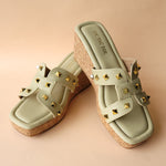 Load image into Gallery viewer, Pastel Green Plain Stud Slip On Wedge
