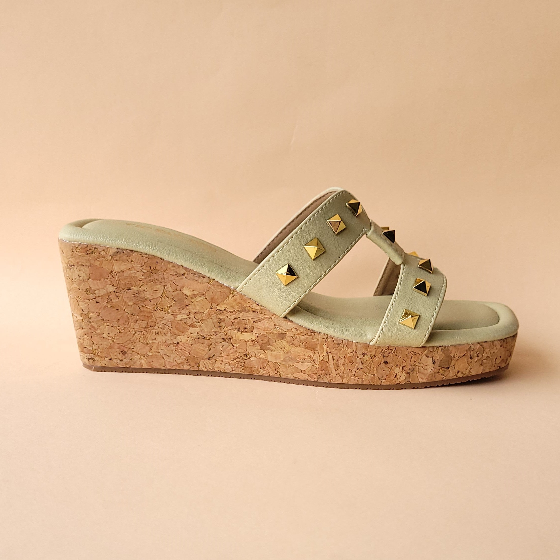 Pastel Green Plain Stud Slip On Wedge