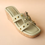 Load image into Gallery viewer, Pastel Green Plain Stud Slip On Wedge
