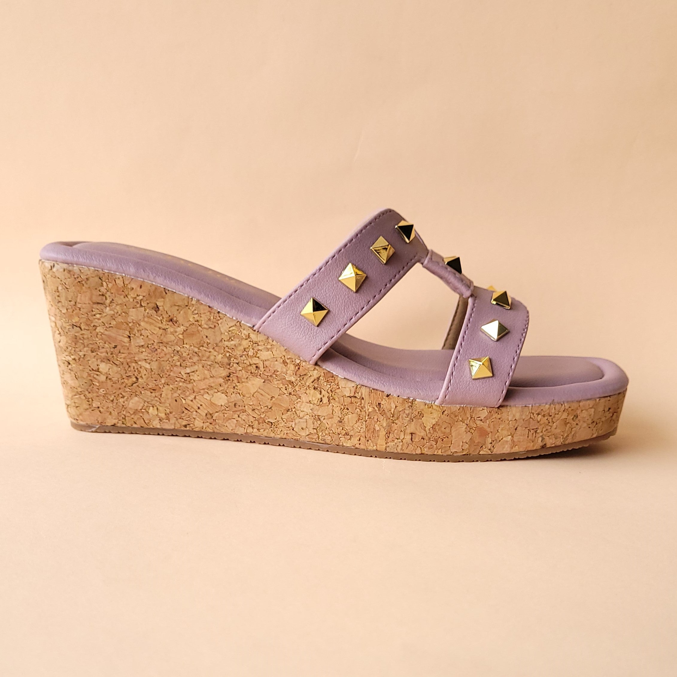 Lavender Plain Stud Slip On Wedge