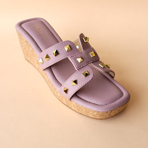 Lavender Plain Stud Slip On Wedge