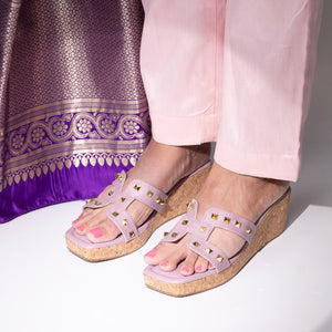 Lavender Plain Stud Slip On Wedge