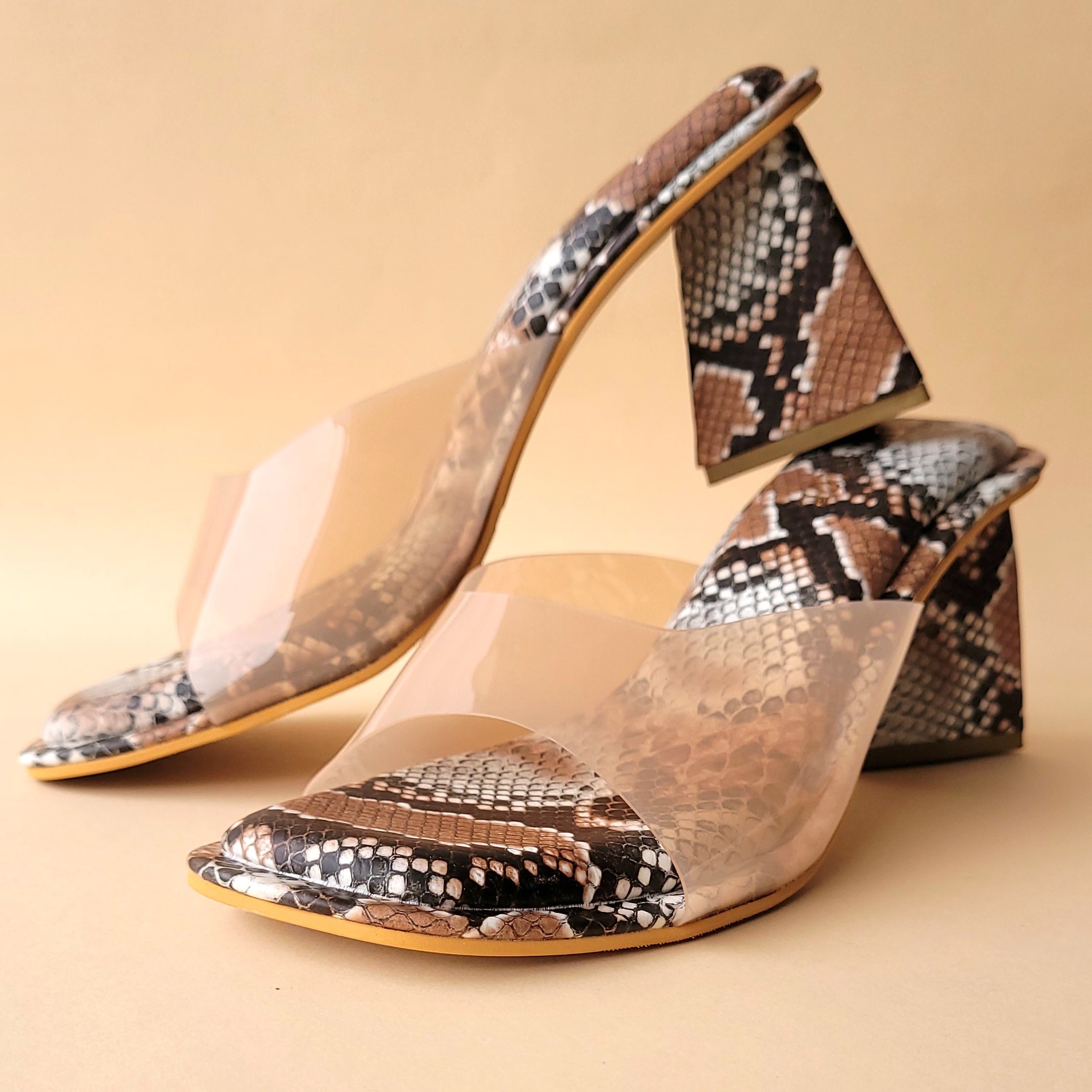 Beige Transparent Tiger Triangle Heel Block