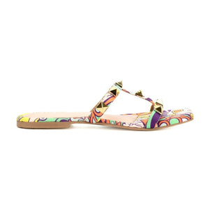 Printed Fabric Golden Stud Flats