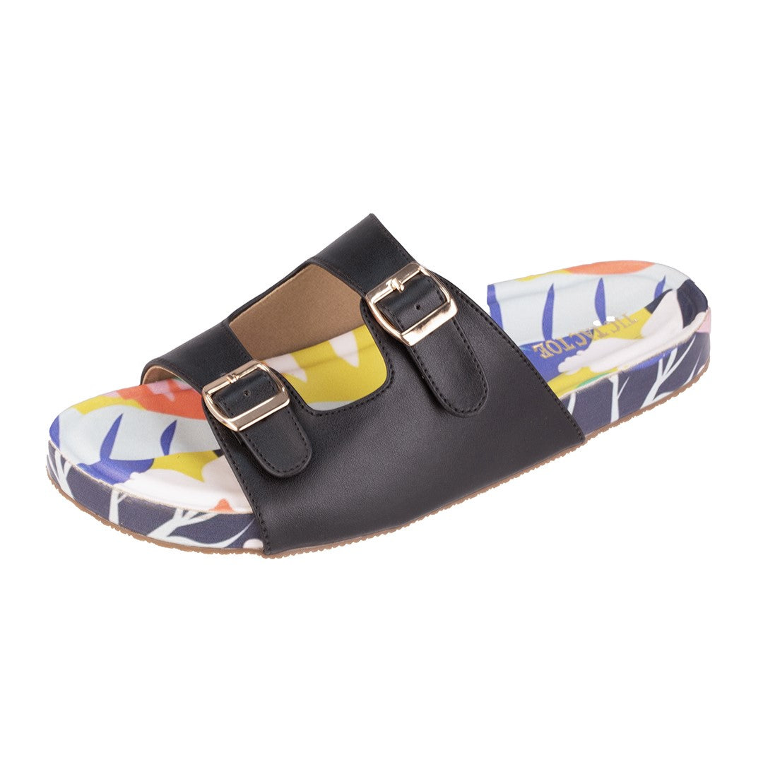 Black Printed BS Buckle Flats