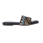 Load image into Gallery viewer, Black Blue Embroidery Katdana Slider Flats
