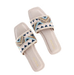 Load image into Gallery viewer, Pink Blue Beige Embroidery Katdana Slider Flats
