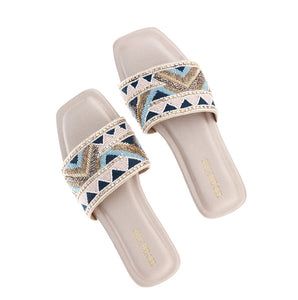 Pink Blue Beige Embroidery Katdana Slider Flats