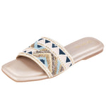 Load image into Gallery viewer, Pink Blue Beige Embroidery Katdana Slider Flats
