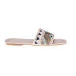 Load image into Gallery viewer, Pink Blue Beige Embroidery Katdana Slider Flats
