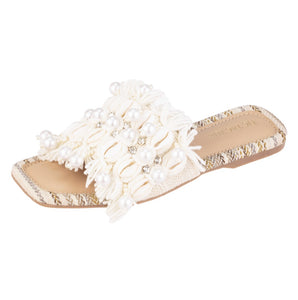 Beige Pearl Woolen Slider Flats