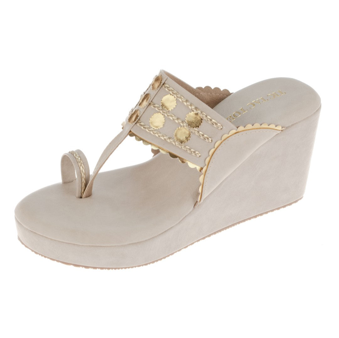 Golden Tikli Beige Kolhapuri Wedge