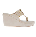 Load image into Gallery viewer, Golden Tikli Beige Kolhapuri Wedge
