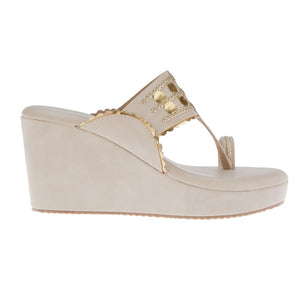 Golden Tikli Beige Kolhapuri Wedge