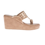 Load image into Gallery viewer, Beige Tikli Brown Kolhapuri Wedge
