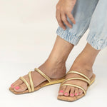 Load image into Gallery viewer, Gold Metallic Cross Strap Flats
