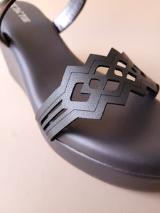 Gun Metal Laser Cut 2 Strap Wedge