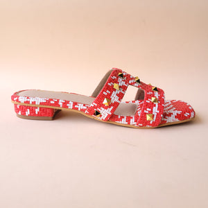 Red Chatai Studs Slip On Flats