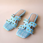 Load image into Gallery viewer, Blue Chatai Studs Slip On Flats
