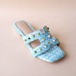 Load image into Gallery viewer, Blue Chatai Studs Slip On Flats
