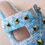 Load image into Gallery viewer, Blue Chatai Studs Slip On Flats
