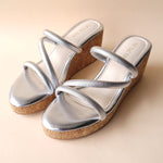 Load image into Gallery viewer, Silver Metallic Cross Strap Wedge
