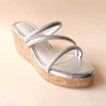 Load image into Gallery viewer, Silver Metallic Cross Strap Wedge
