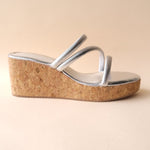 Load image into Gallery viewer, Silver Metallic Cross Strap Wedge
