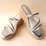 Load image into Gallery viewer, Silver Metallic Cross Strap Wedge
