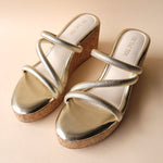 Load image into Gallery viewer, Gold Metallic Cross Strap Wedge
