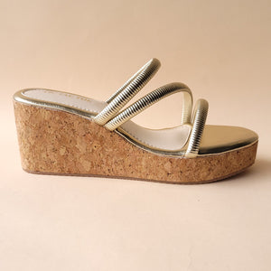 Gold Metallic Cross Strap Wedge