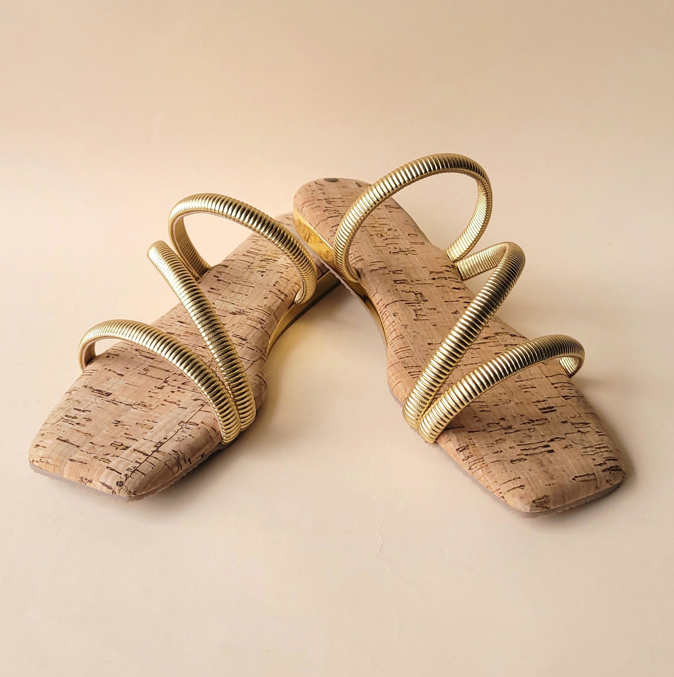 Gold Metallic Cross Strap Flats