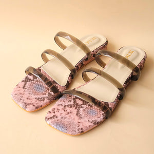 3 Strap Nude Animal Print Flat