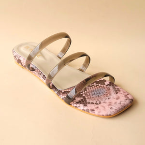 3 Strap Nude Animal Print Flat