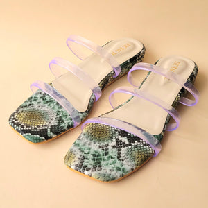 3 Strap Olive Animal Print Flat