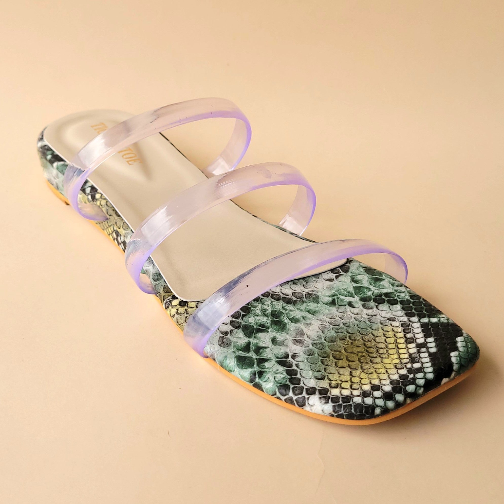 3 Strap Olive Animal Print Flat