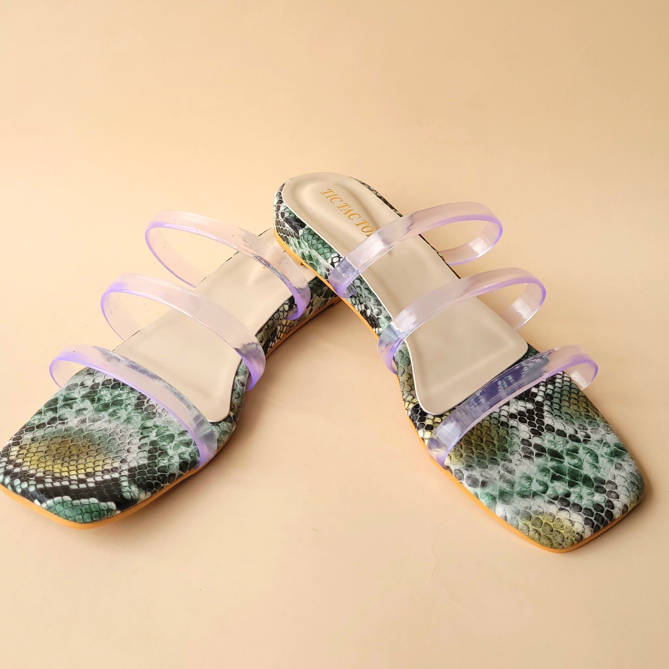 3 Strap Olive Animal Print Flat