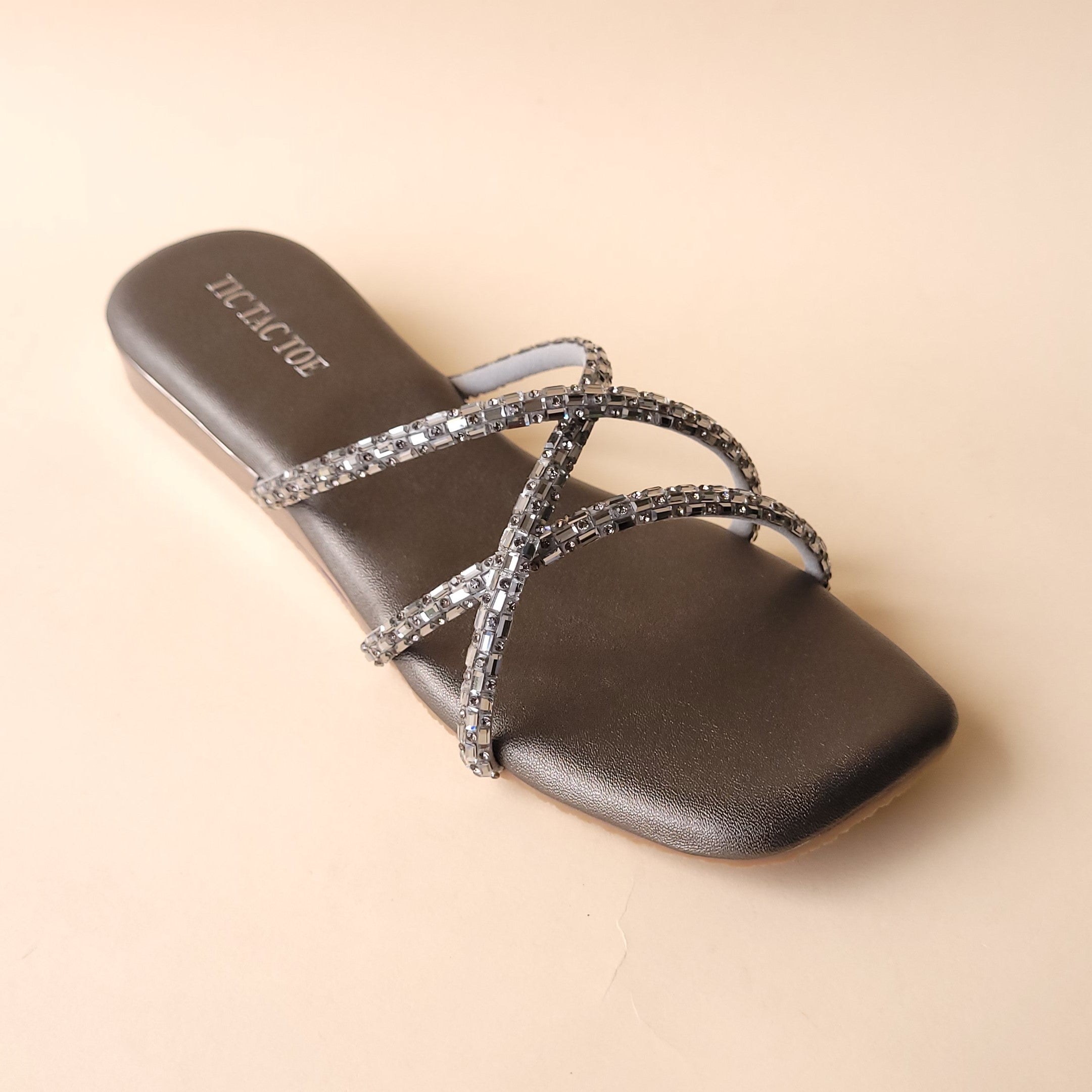 Gun Metal Diamond Cross Strap Flat