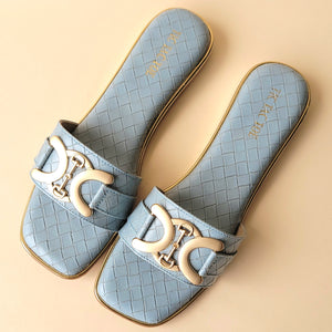 Powder Blue Chequered Textured Fitting Flat