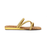 Load image into Gallery viewer, Gold Metallic Cross Strap Flats
