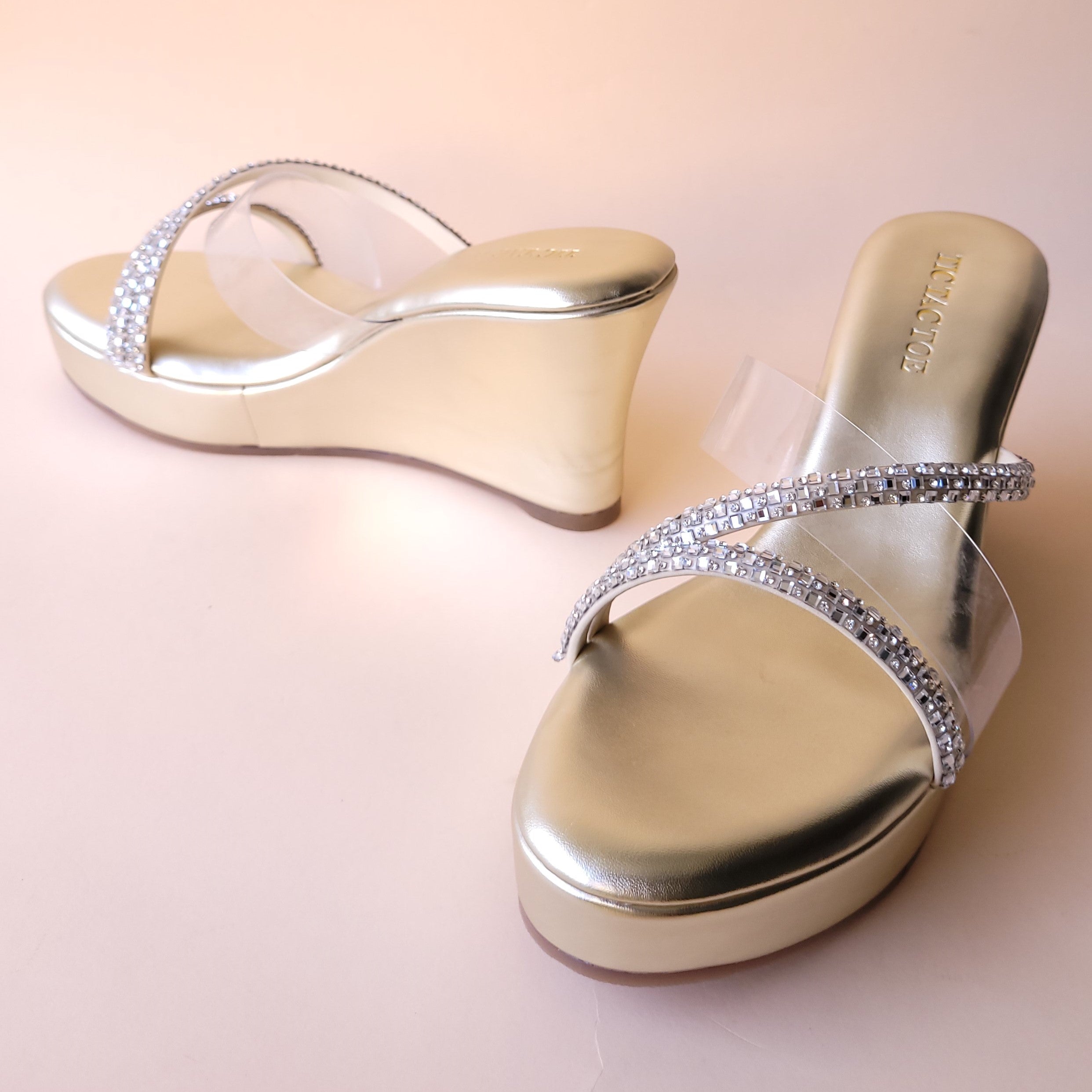 Silver Diamond Cross Strap Wedge