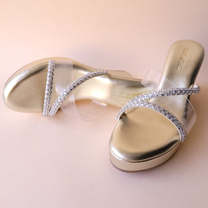 Silver Diamond Cross Strap Wedge