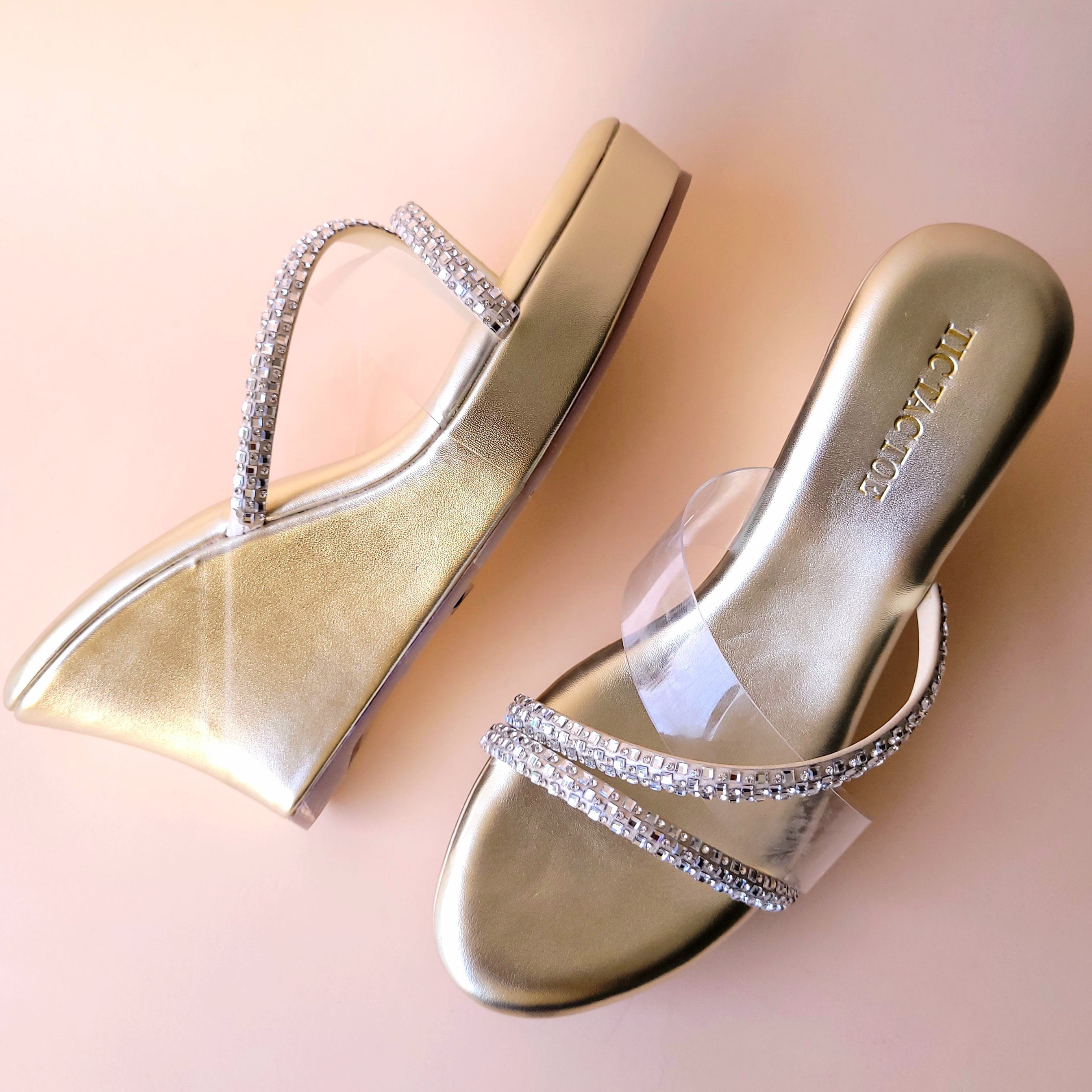 Silver Diamond Cross Strap Wedge