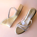 Load image into Gallery viewer, Silver Diamond Cross Strap Wedge
