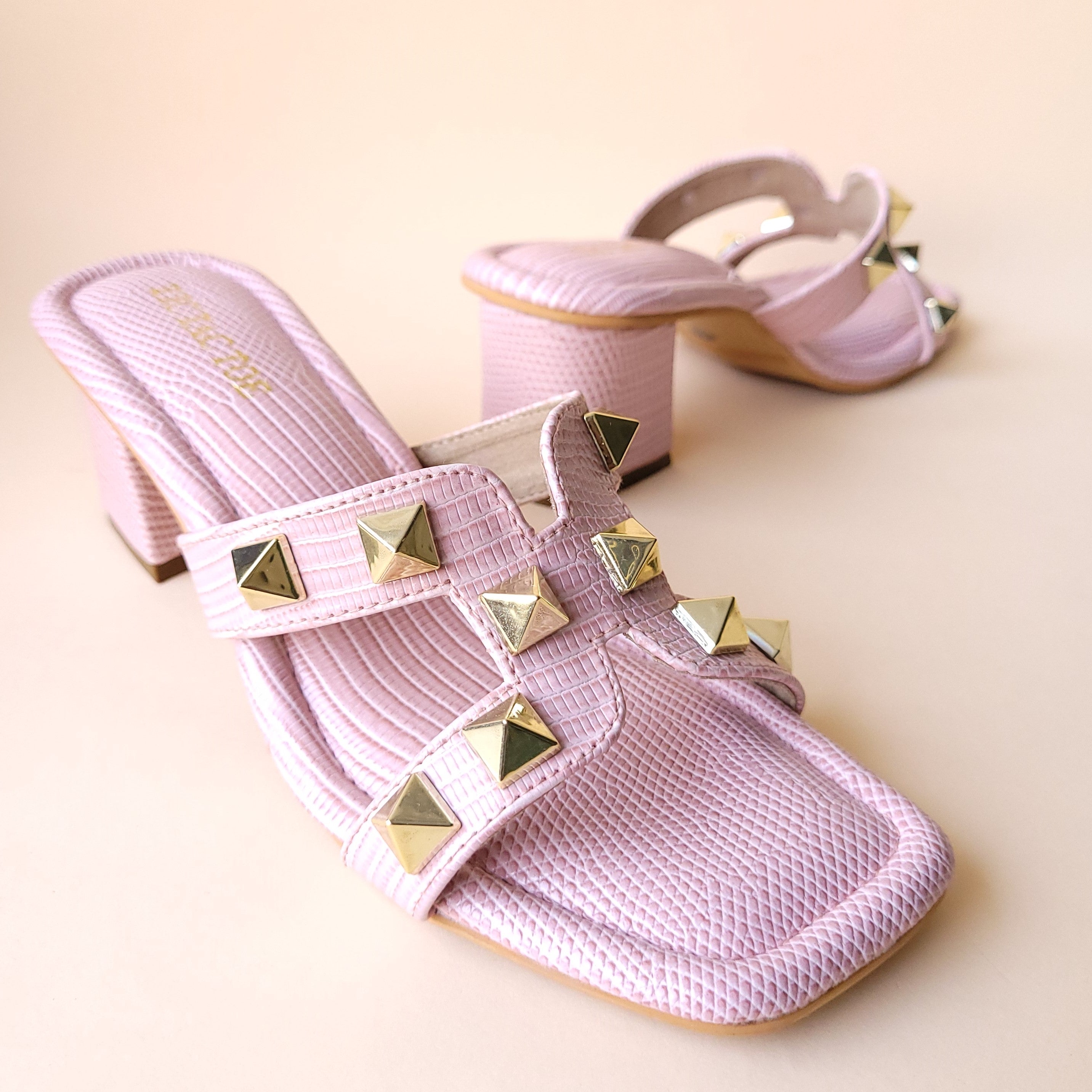 Nude Pink Studs Slip On Blocks