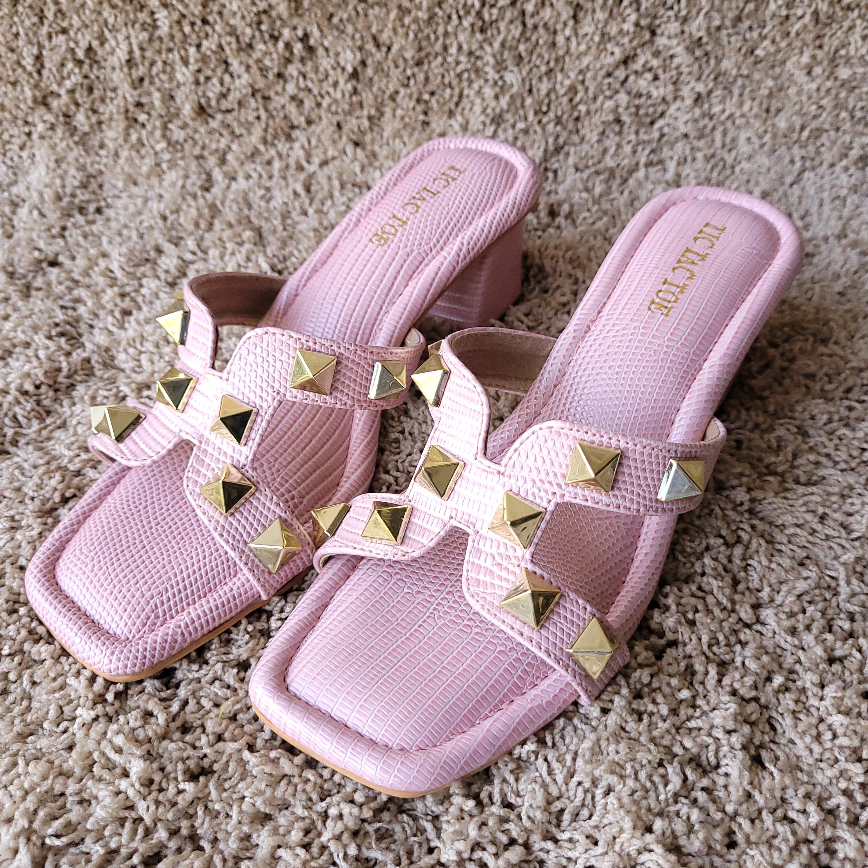 Nude Pink Studs Slip On Blocks