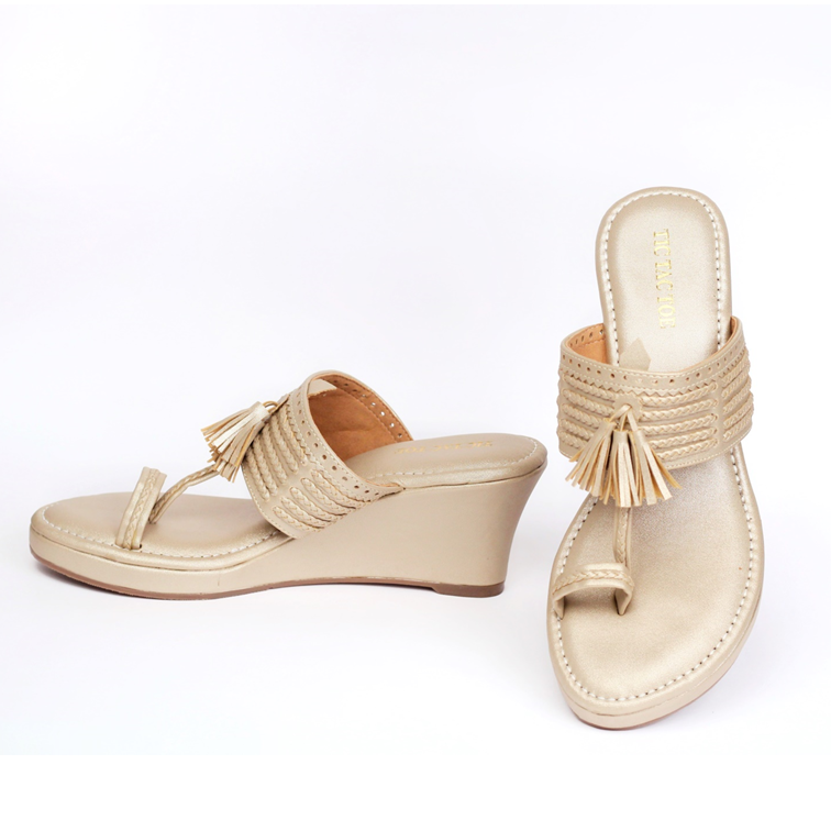 Gold Tasseled Kolhapuri Wedge