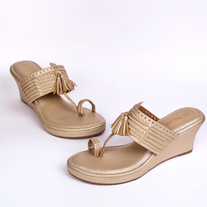 Gold Tasseled Kolhapuri Wedge