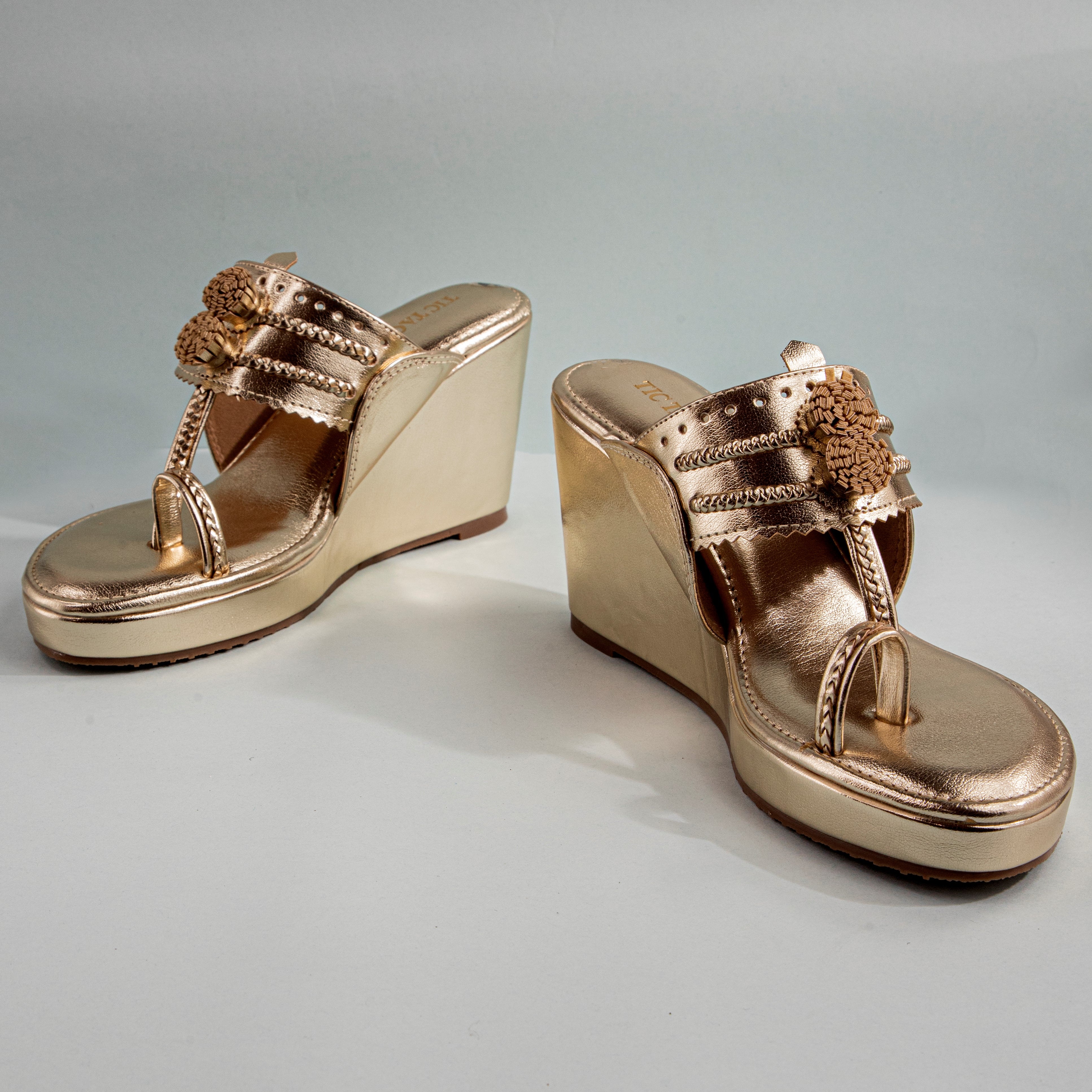 Metallic gold wedge heels new arrivals